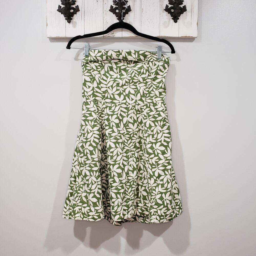 Abercrombie Strapless Linen Blend Mini Dress Green White Size M